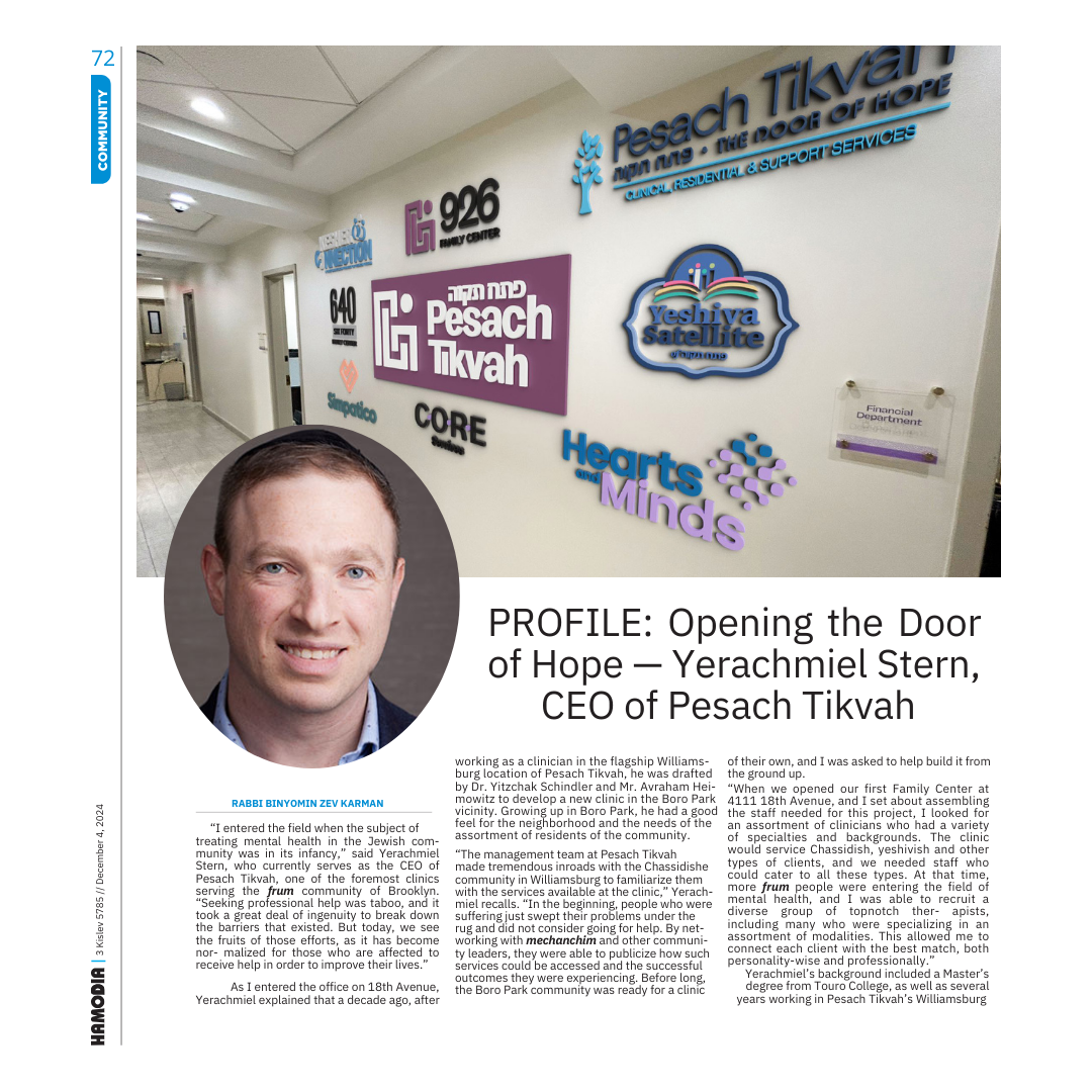 Hamodia: Opening the Door of Hope - Yerachmiel Stern, CEO of Pesach Tikvah